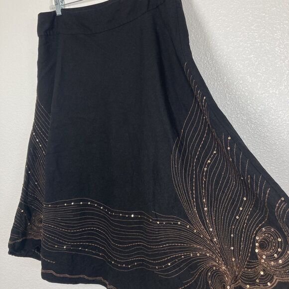 Carole Little Skirt Womens 14 Black Linen Rayon Midi Sequin Embroidered Lined - Picture 2 of 14